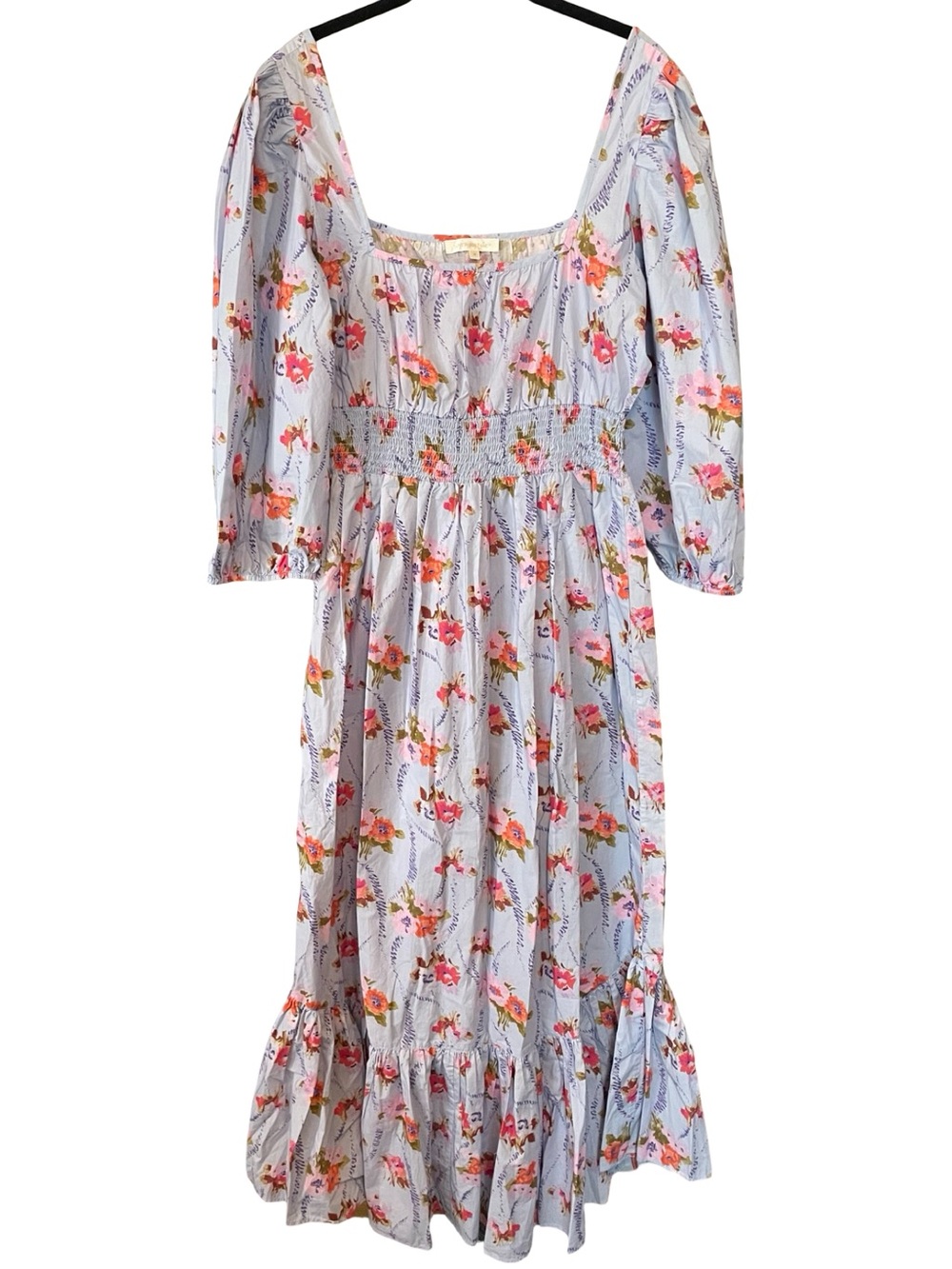 LoveShackFancy Minnia Maxi Dress Lavender Moon Floral Smocked Cotton M